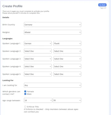 Original-Website zum Vergleich: Registrierung – Schritt 2/4
