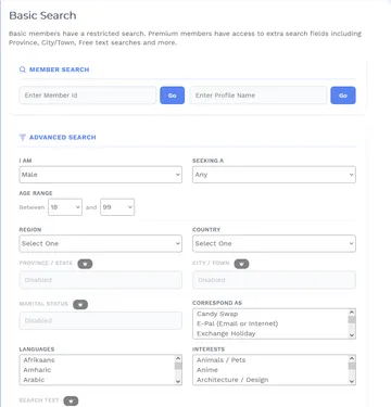 Original-Website zum Vergleich: Navigation & Penpal-Suche